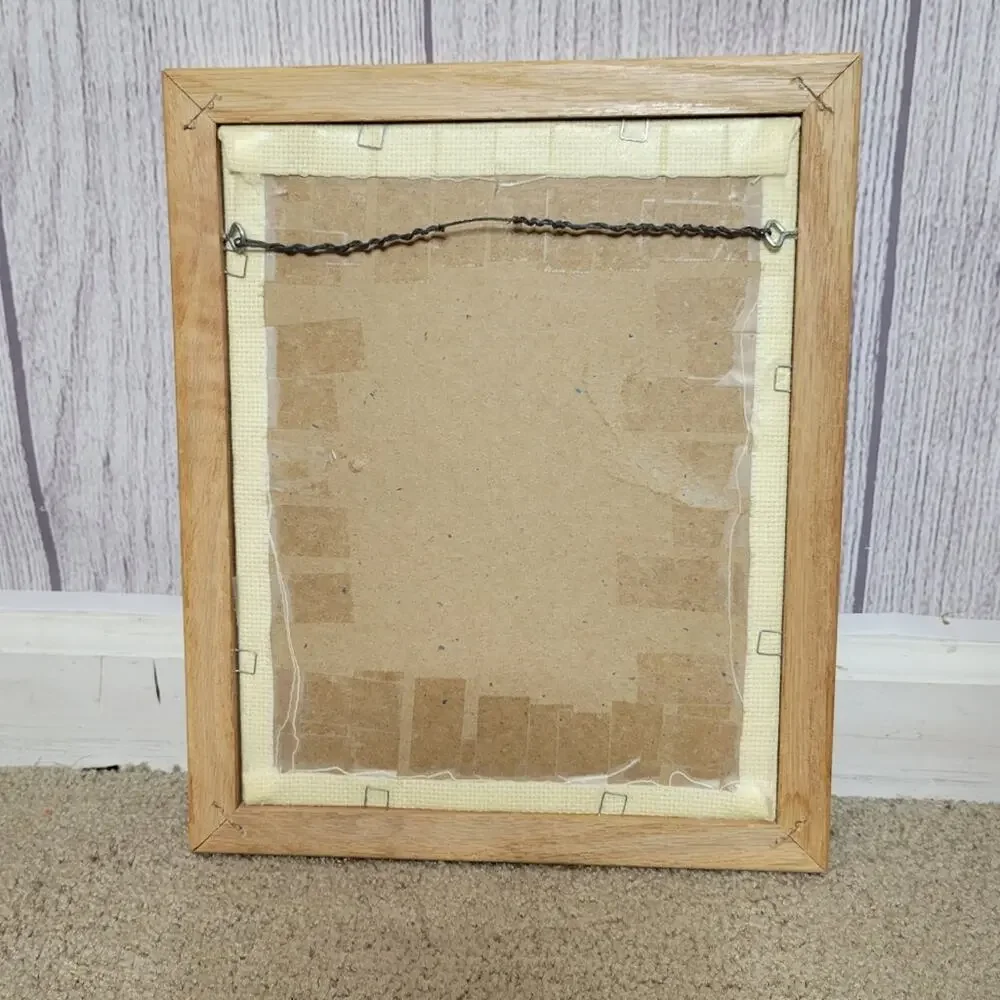 Vtg Framed Cross Stitch Cardinal & Red Carnation Ohio Postage Stamp, 9.5x11.5